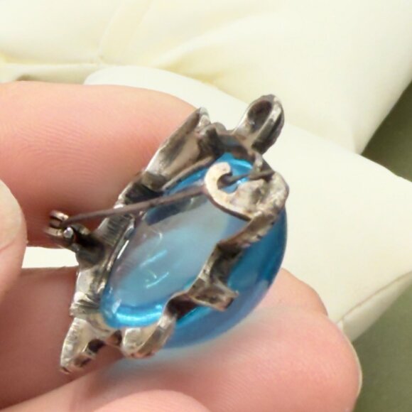 Vintage Jelly Belly Turtle Brooch With Blue Lucite Shell Silver Tone Metal - Picture 6 of 13